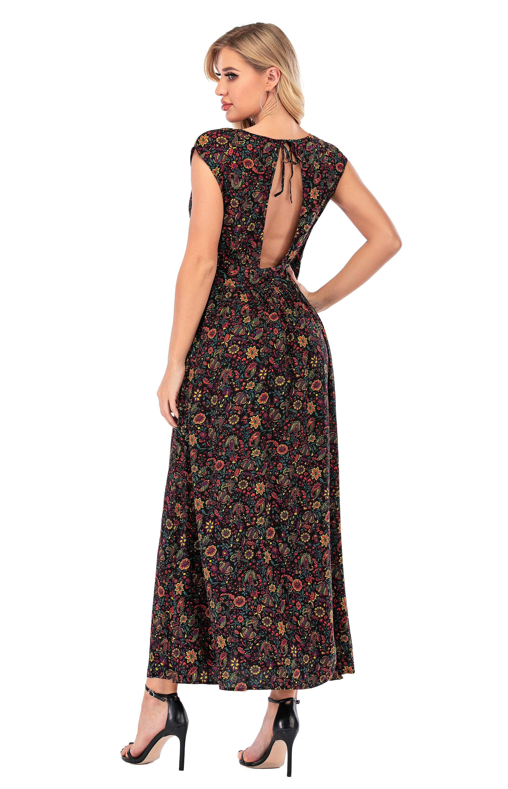 Calison Women's Sleeveless V Neck Maxi Floral Dress