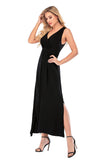 Calison Women's Sleeveless V-Neck Maxi Black Dress