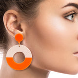 Neon Orange Round Earrings