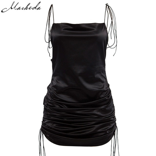Macheda Spaghetti Straps Backless Bottom Length Adjustable Dress