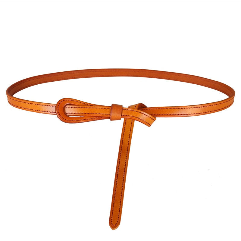 Thin Belts Cow Genuine Leather Knot Belt