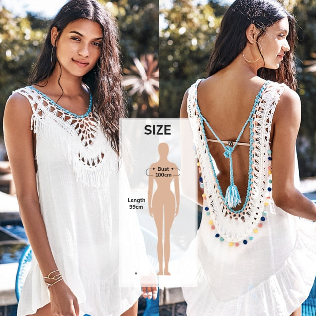 Backless Cover Up With Tassels Sexy V-neck Lace Up Halter