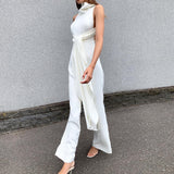 White Club Jumpsuits Sexy Sleeveless&Full Pants Evening Party Casual Out Wear Rompers Jumpsuits