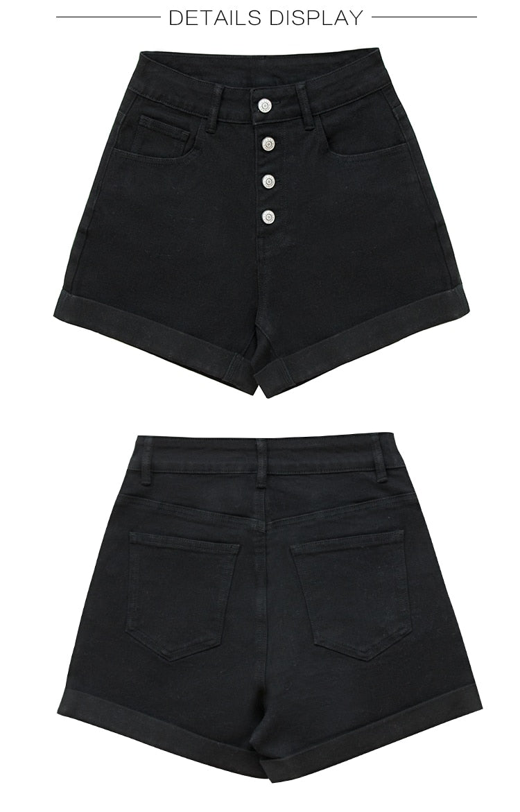 Denim Shorts Female 2021 Summer Women's Clothing Harajuku Fashion Casual Basic Black Single Breasted Shorts High Waist Jeans