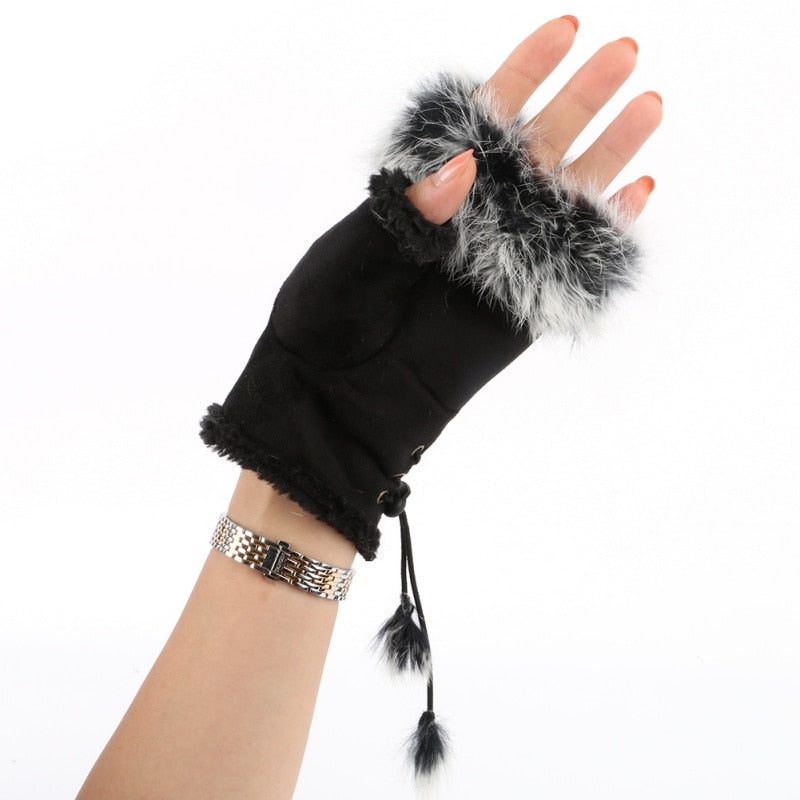 Sexy Faux Rabbit Fur Hand Wrist Warmer Fingerless Gloves