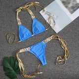 Patchwork Gold Strap Sets For Female High Waist Bikini
