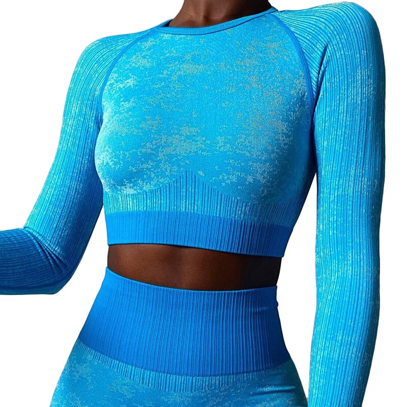 O Neck Long Sleeve Cropped Breathable Seamless Elastic Top