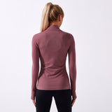 Zipper Fitness Top Stand Collar Long Sleeve Breathable Seamless Elastic T Shirt