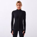 Zipper Fitness Top Stand Collar Long Sleeve Breathable Seamless Elastic T Shirt