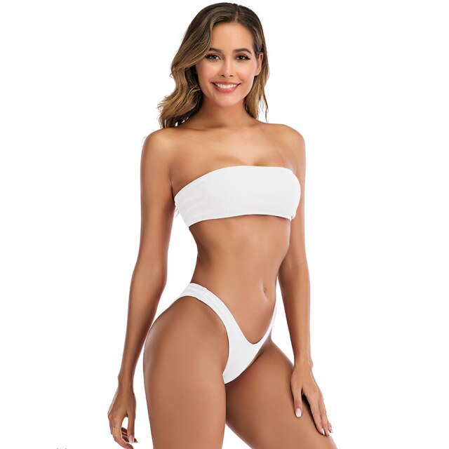 Sexy Bikini Swimsuits Women Solid White Swimwear Femal Bathing Suit Beachwear Fashion Bikini Swimsuit Sets