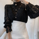 Hollow Out Lace Stand Collar Sweet Blouses