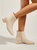 Women's Boots Low Heel Round Toe Zipper Square Root Ankle Boots